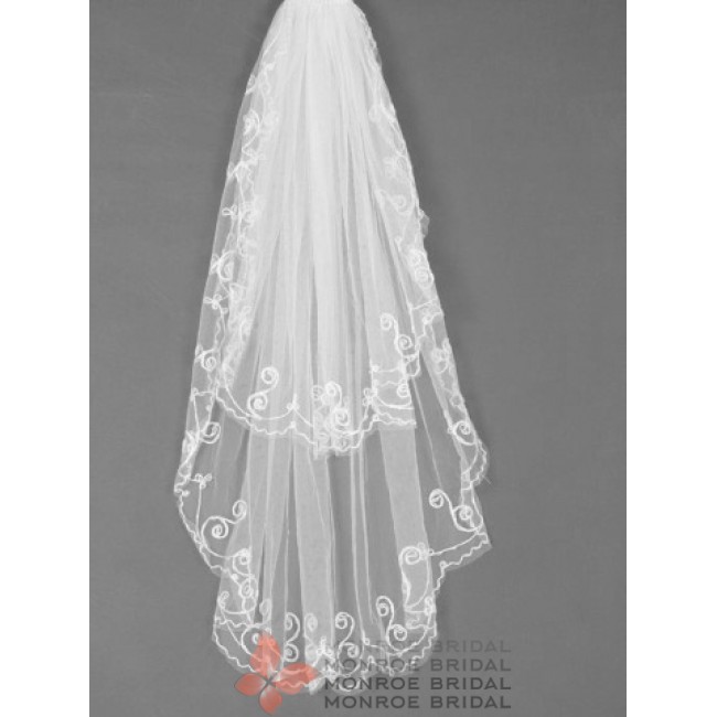 Two Layer Elbow Veil with Embroidery